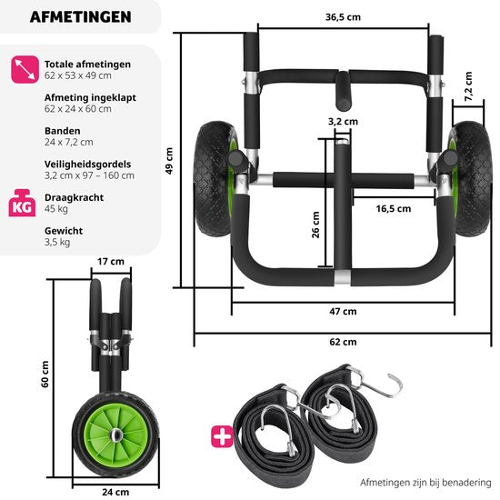 tectake® Transportkar opvouwbaar voor surfplank- voor stand-up paddling board- kanoboot of opblaasbare kajak- trolley - buggy voor SUP- surfplank