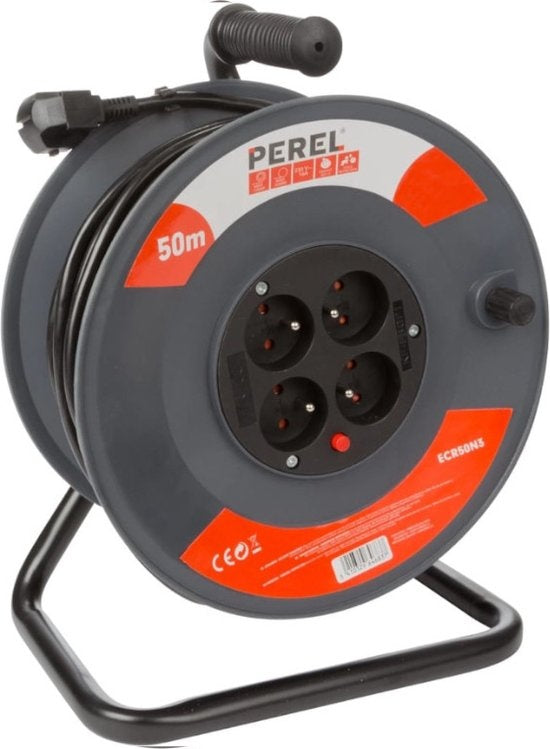 Perel Kabelhaspel 50 M - 3G1.5 - Penaarde - 4 Stopcontacten