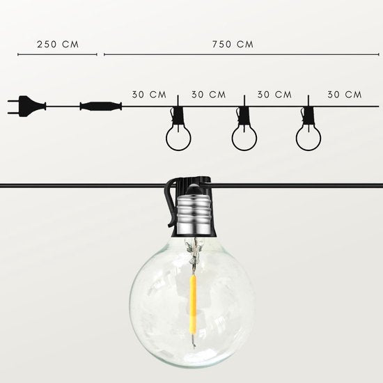 a sunny day Lichtsnoer buiten - Lichtslinger - Inclusief 25 XL Led lampen voor buiten - 7,5 meter - Prikkabel - Lichtsnoer binnen - Prikkabel binnen - Lichtsnoer tuin - Warm wit licht