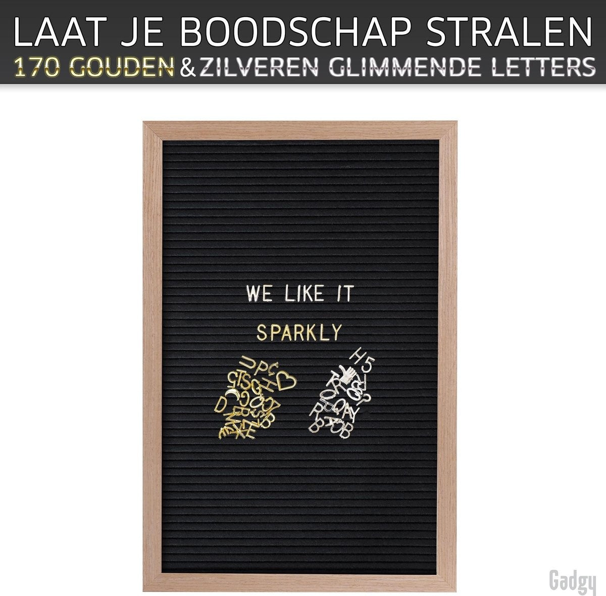 Gadgy Letterbord Zwart Vilt - Houten lijst 30x45cm - Inclusief 570 Kleuren Letters en 100 Icoontjes - Wanddecoratie Woonkamer - Leuk Cadeau - Verjaardagscadeau