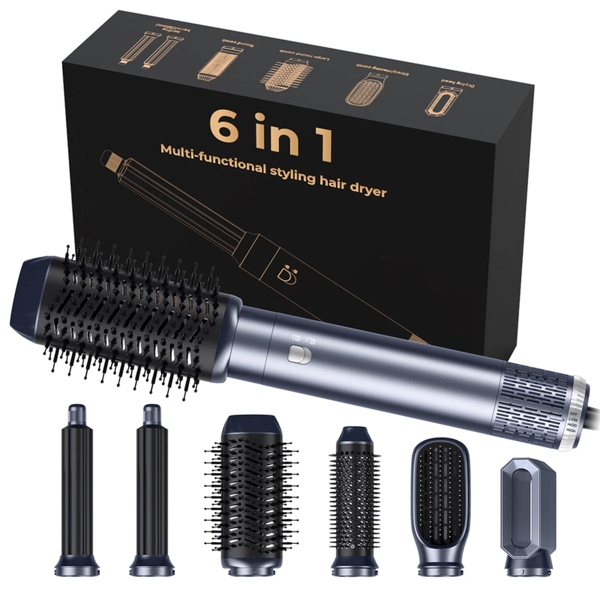 Atopskins 6-in-1 Haarstyler Volume & Glans - Föhn, Krulborstel & Stijlborstel