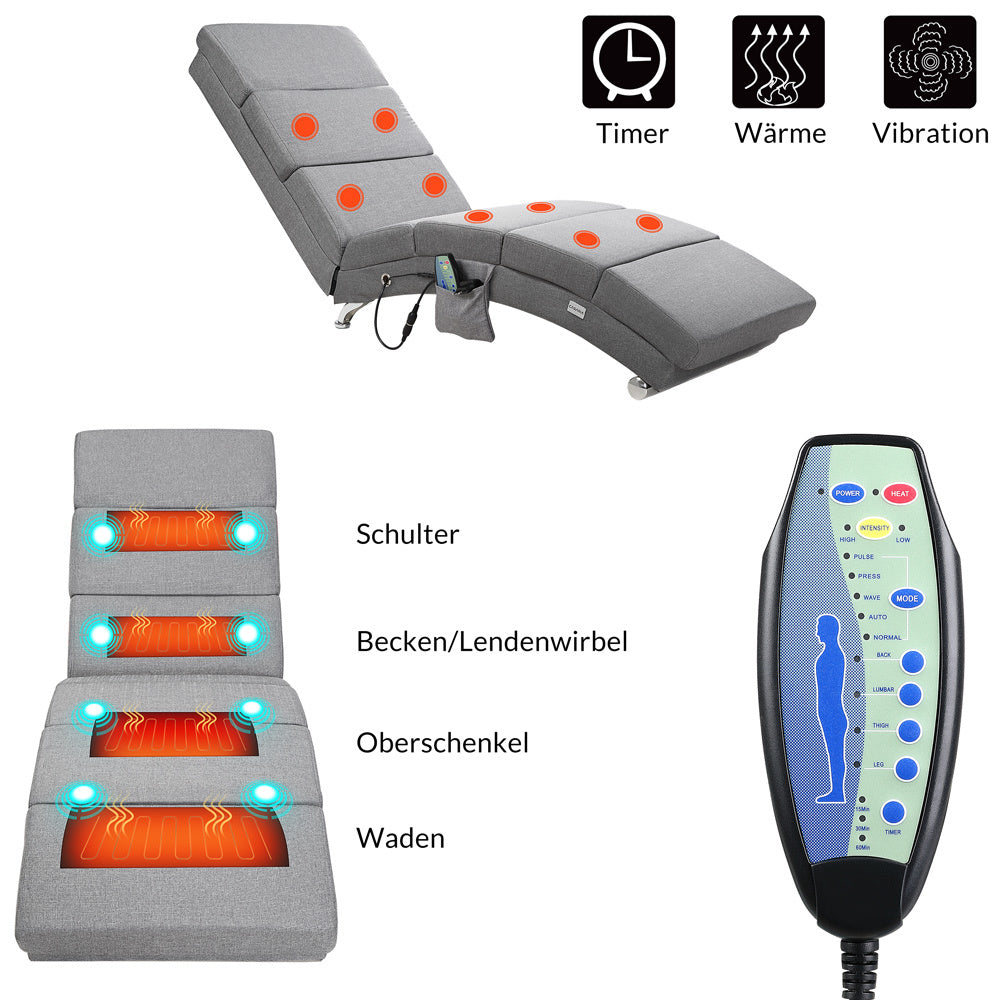 Casaria Relaxfauteuil - Massage en Verwarmingsfunctie - Grijs