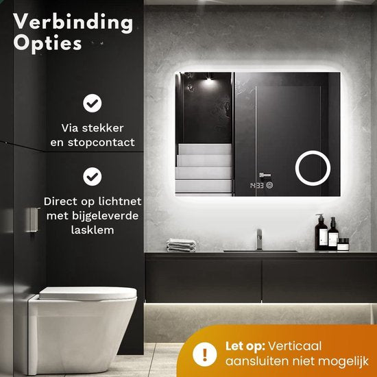 Mirlux Badkamerspiegel met LED Verlichting & Verwarming – Rechthoekige Wandspiegel – Anti Condens Douchespiegel - 80x60CM