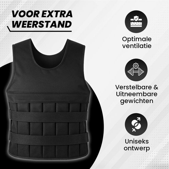 Fitby Verstelbaar Gewichtsvest 20KG - Weighted Vest - Gewichtsvesten - Gewichten - Krachtraining & Crossfit - Cardio - Geschikt vanaf maat L- Zwart