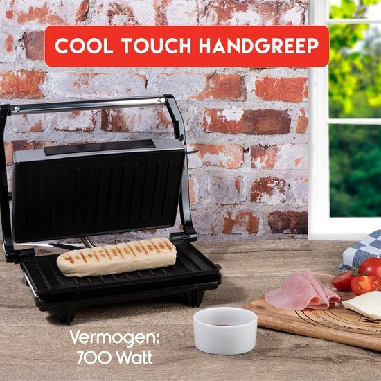 alpina Contactgrill - Tosti Apparaat - Anti-Aanbaklaag - 700W - RVS/Zwart