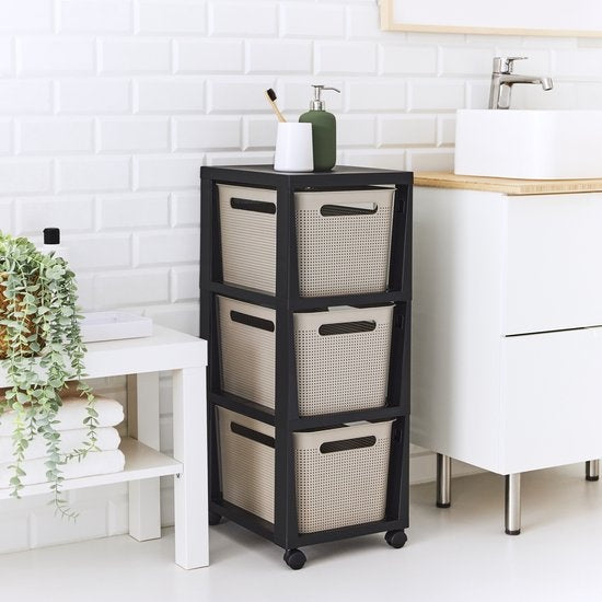 Rotho Tower Brisen - design ladekast 3 x 16 L met wielen - Cappuccino