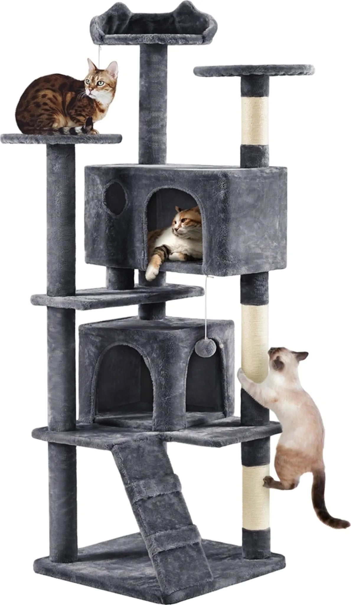 Yaheetech Krabpaal met 2 Grotten - 178 cm hoog - 54 x 54 cm - Donkergrijs