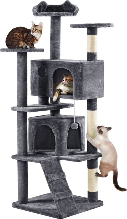 Yaheetech Krabpaal met 2 Grotten - 178 cm hoog - 54 x 54 cm - Donkergrijs
