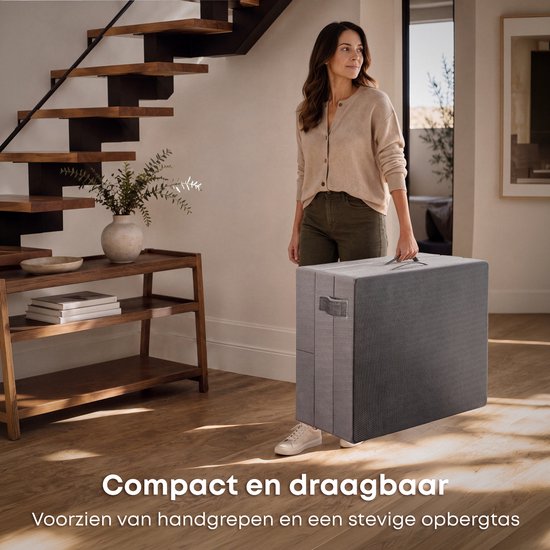 CozySense® Opvouwbare Matras 90x200 cm – Logeermatras – Vouwmatras – Ademend – Afneembare Hoes & Draagtas – 10 cm Dik – Medium