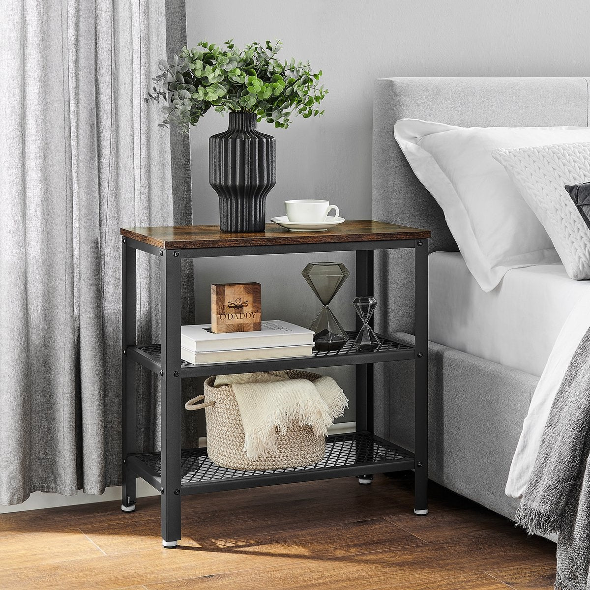 O'DADDY® Wandtafel - Sidetable Industrieel - met 2 gaasplanken - bijzettafel 60x30x60 cm - Haltafel - kleur bruin