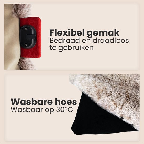 Auronic Warmtekussen - Teddy - 45x60 - Draadloos - Oplaadbaar - Elektrisch kussen - Infrarood - Taupe