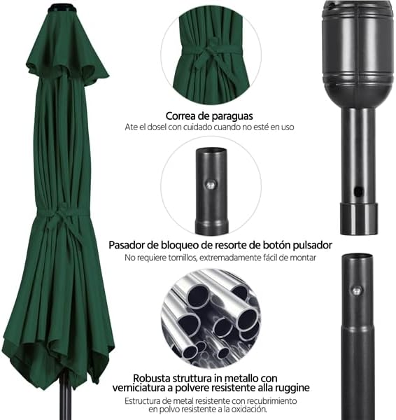 Yaheetech Tuinparasol 222,5 cm - Kantelbaar - Met Zwengel - Polyester - Waterdicht
