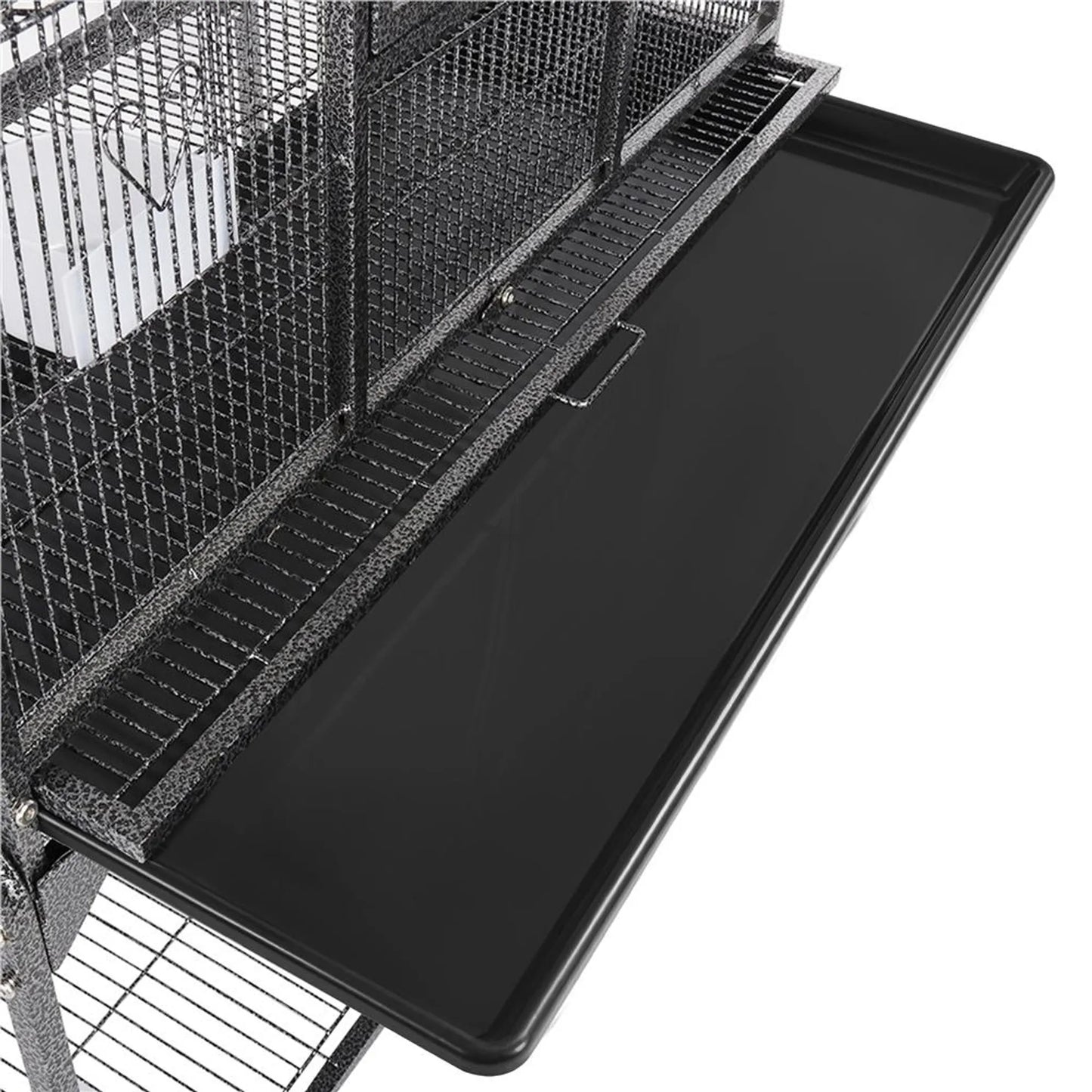Yaheetech Vogelkooi Met Verrijdbaar Onderstel – Voorzien Van Afneembare Kooi En Zes Toegangsdeuren En Opbergplank – Voor Parkieten En Valkparkieten – Gehamerd Zwart Metaal – 81 x 47 x 160 cm