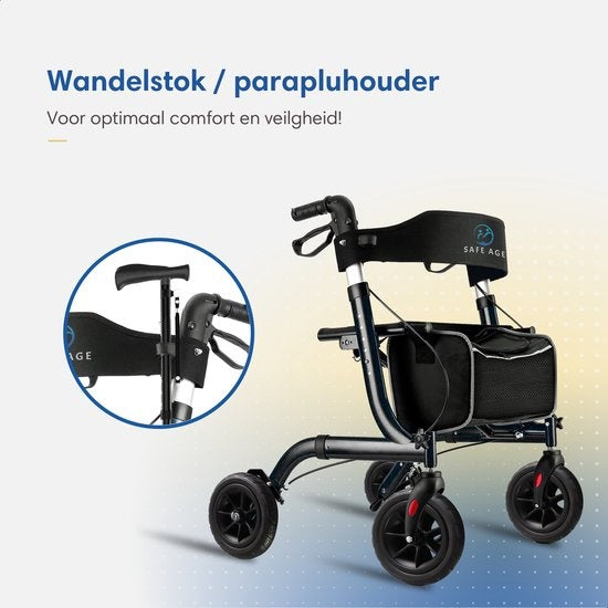 SafeLife Rollator – Verstelbaar, Opvouwbaar & Met Zitfunctie – 137 kg draagvermogen – 70 x 61 x 95 cm – Zwart