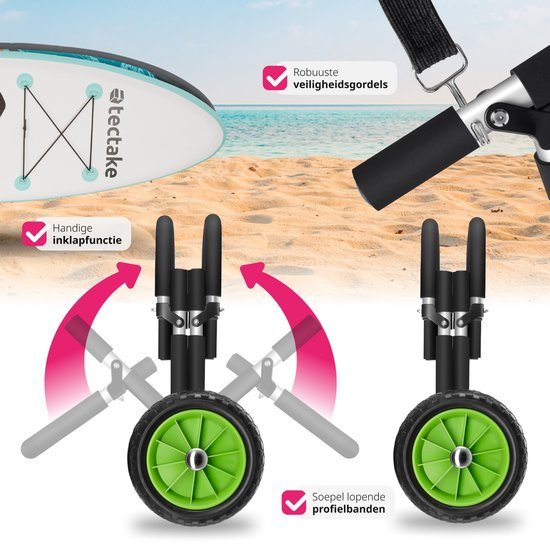 tectake® Transportkar opvouwbaar voor surfplank- voor stand-up paddling board- kanoboot of opblaasbare kajak- trolley - buggy voor SUP- surfplank