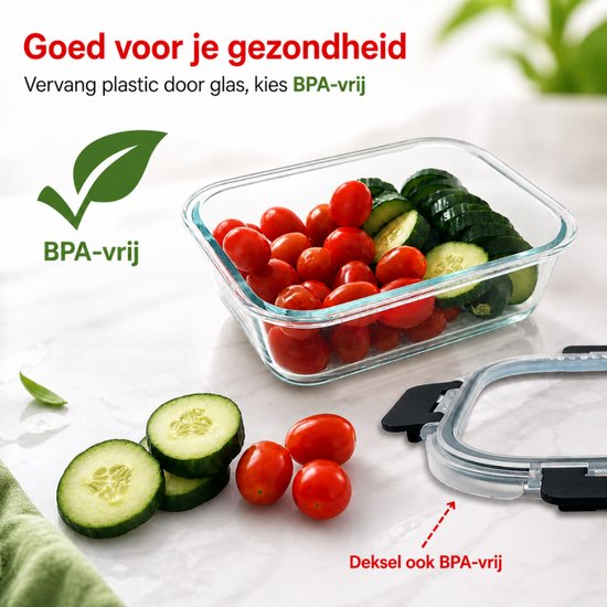 Organess Meal prep bakjes - Vershoudbakjes - Diepvriesbakjes - 8 Delige set - BPA vrij - Glas - BPA vrije deksel