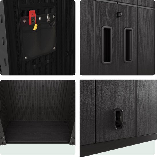 LifeGoods Tuinkast Verticaal - 1340L - Opbergkast - Waterdicht & UV-bestendig - Tuinbox - Zwart
