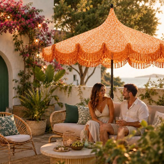 Mica Decorations Kelly Parasol met Draagtas - Stokparasol 238 x Ø235 cm - Tuin of Balkonparasol - Polyester, Staal - Oranje