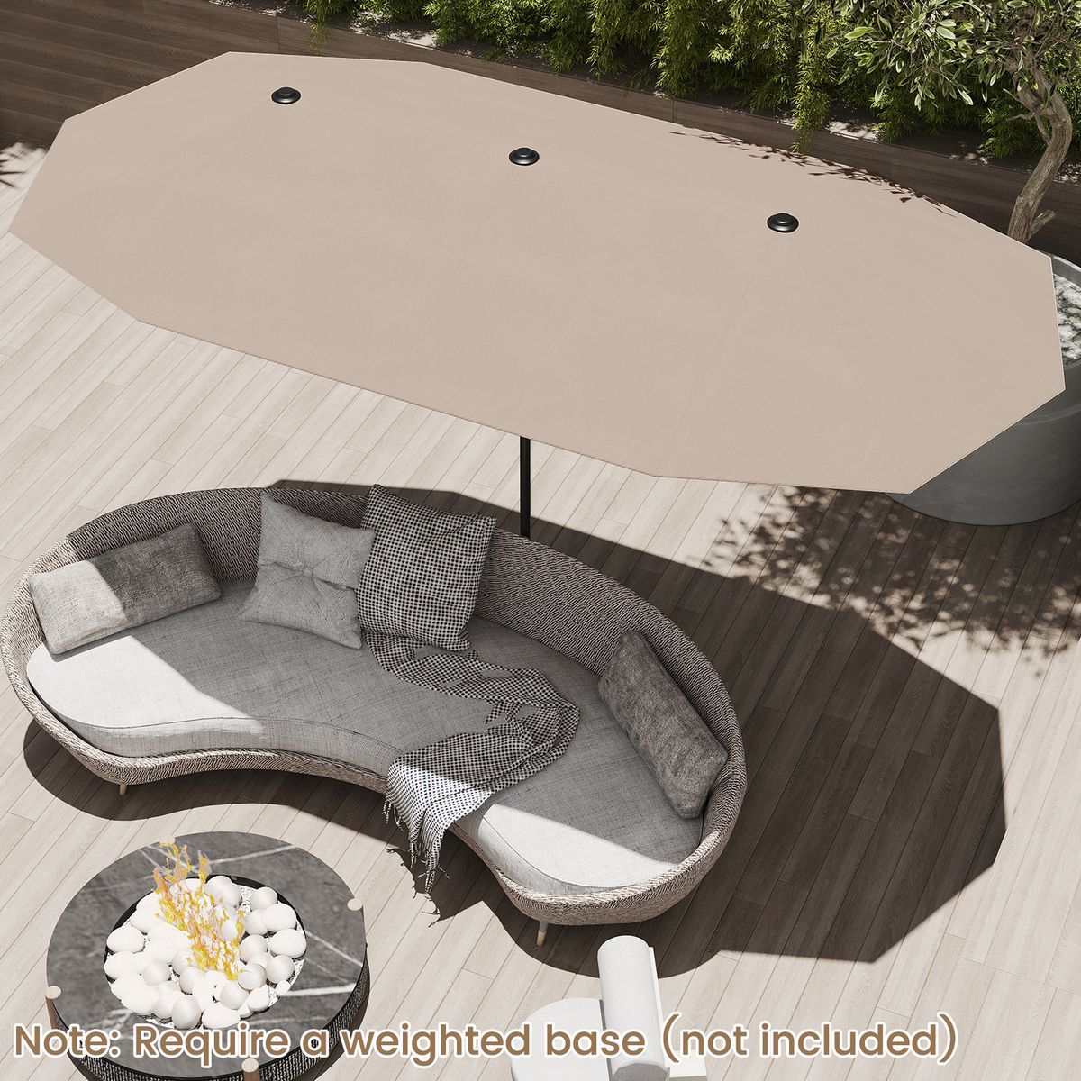 Coast Dubbele Parasol - rechthoekig - waterafstotend polyester - 400 x 215 cm - bruin
