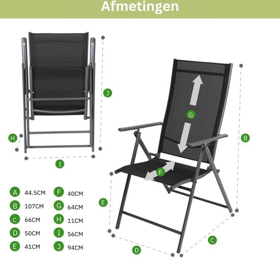 Albatros Aruba Tuinstoelen Set van 2 - Opvouwbare Tuinstoelen met Robuust Metalen Frame en Hoog Draagvermogen - Comfortabele Opvouwbare Stoelen ook als Terrasstoelen of Balkonstoelen