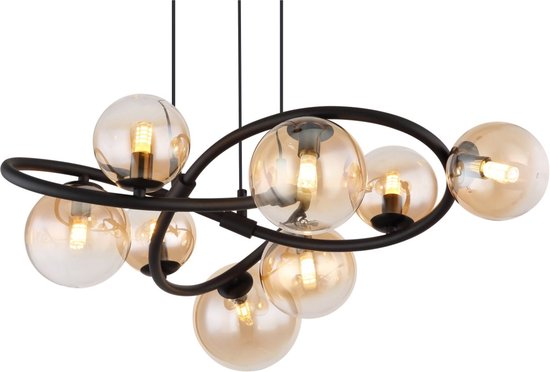 Globo - hanglamp - Tuberius - messing zwart - glas metaal - Ø 65cm - G9 - 56141-8H