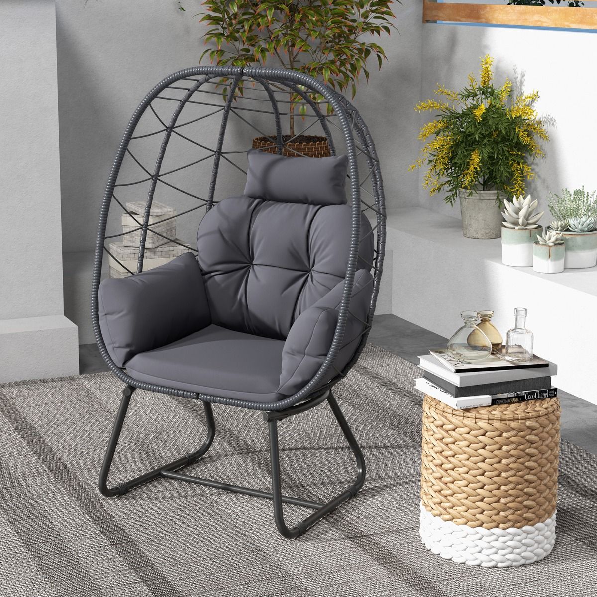 Coast Rotan Loungefauteuil - oversized eivorm - afneembaar kussen - grijs