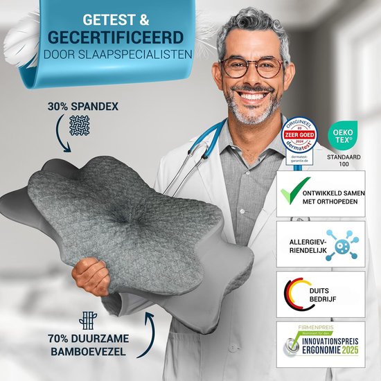 Glückstoff Orthopedisch Kussen Nekklachten met Memory Foam - Hypoallergeen, Ergonomisch Kussen, Voor Nek- en Rugpijn, Geschikt voor Alle Slapers, Inclusief Jute Tas