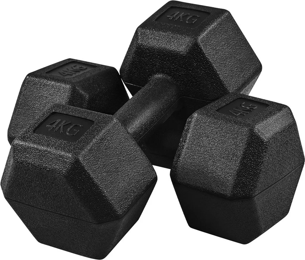 Yaheetech Hexagon Dumbbellset 2 x 4 kg - Zwart - Antislip PVC Halters voor Krachttraining
