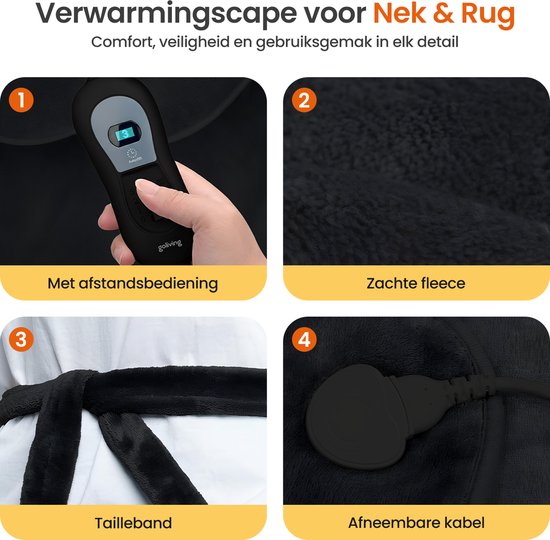 Goliving Elektrische Deken Voor Rug en Nek - Elektrische Warmtedeken - 3 Warmtestanden - Timerfunctie - Machinewasbaar - 100 Watt - 60 x 90 cm - Micro Pluche - Zwart