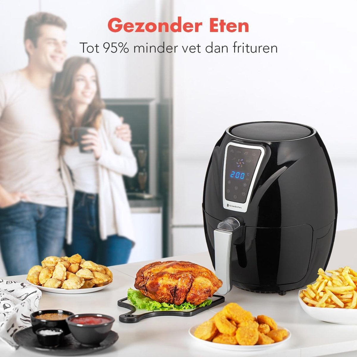 KitchenBrothers Airfryer - Heteluchtfriteuse - 1300W - 3,5L - Zwart