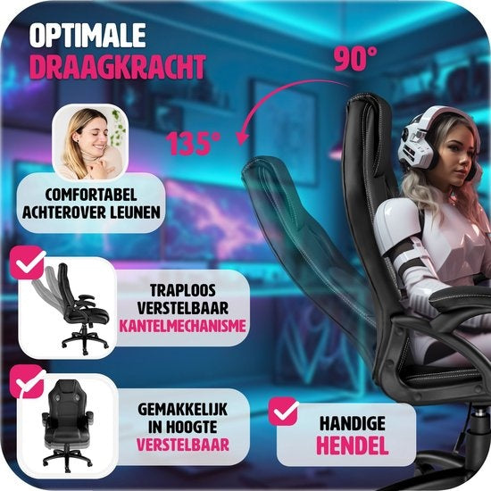 tectake® - bureaustoel gamingchair - luxe burostoel kantoorstoel - racingstoel burostoel gamestoel Tyson - zwart