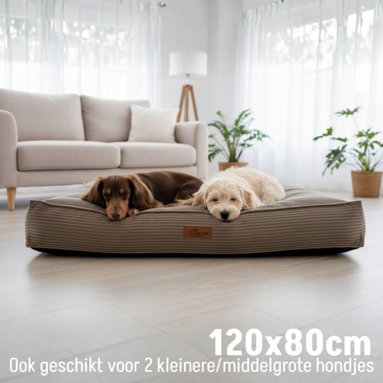 By Cee Cee Orthopedisch Hondenkussen - Orthopedische Hondenmand - Hondenkussen XXL - Foam Flakes Vulling - Ribstof Mokka Taupe - 120x80x18cm - Arlo