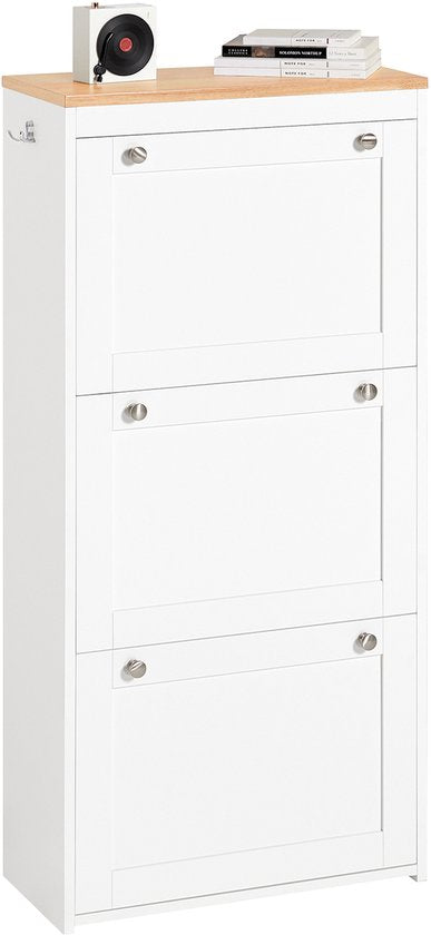SoBuy FSR144-WN Schoenenkast - Witte Opbergkast met 3 Kleppen & Schoenenrek