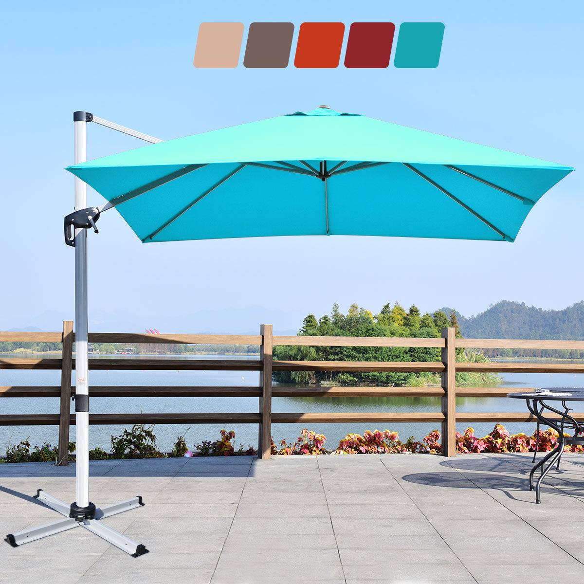 Coast Patio Parasol met Kruisvoet & Aluminium Mast & 360° Rotatie 295 x 295 x 272 cm Blauw