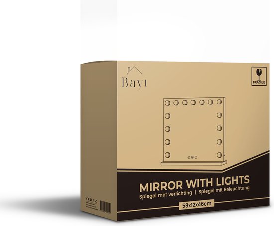 Bayt Hollywood Spiegel met verlichting - Make Up Spiegel met Verlichting - Spiegel Met Verlichting - Dimbaar - 10x Vergroting - 58x46cm - Wit