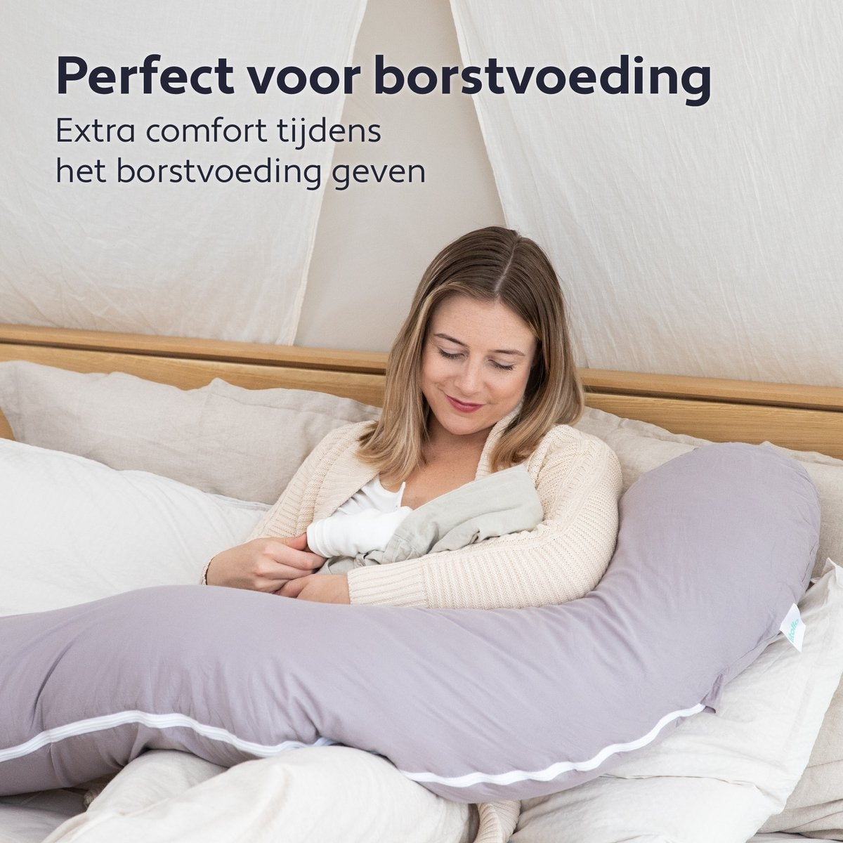 Litollo® Zwangerschapskussen (J-vorm) - Voedingskussen - Lichaamskussen - Body pillow - 145cm - Traagschuimvulling