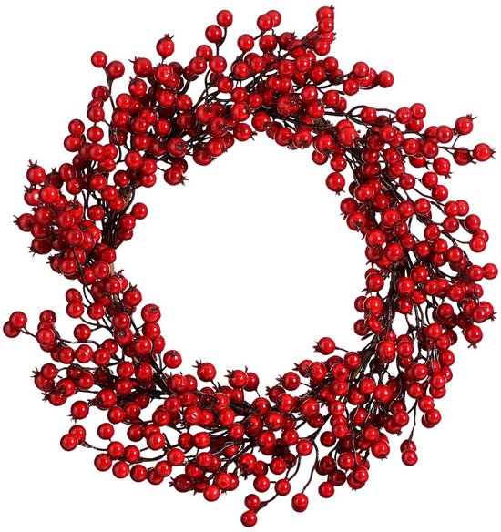 Mica Decorations Kerstversiering met Rode Besjes - Kerstkrans voor de Kerstsfeer in Huis - Ø50 cm van Foam Materiaal - Deurkrans voor Binnenshuis in de Kerstperiode - Rood