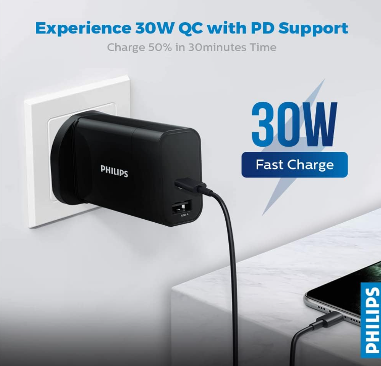 Philips DLP2621/05 USB-C Oplader 30 W – PD Snelladen – USB-A + USB-C – Zwart