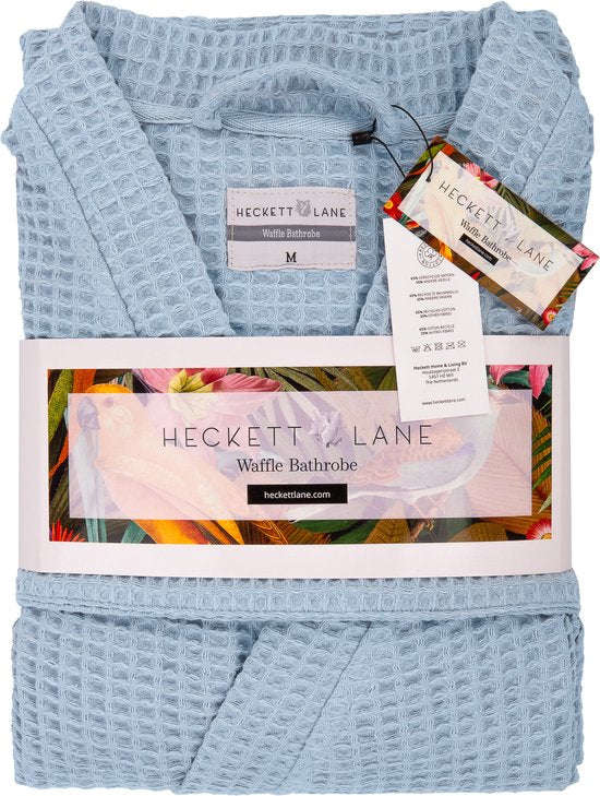 Heckettlane Badjas Wafel - Kamerjas voor Dames en Heren - XL - Ochtendjas van Katoen - Geschikt voor de Sauna - Blauw