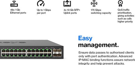 Linksys LGS352C - Netwerkswitch - Beheerd - 48 Poorten - 10G SFP+ Poorten - Zwart