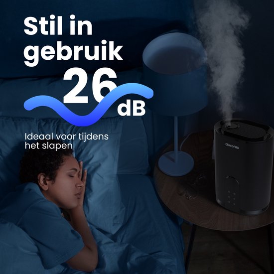 Auronic Luchtbevochtiger - 4 Liter - 40m2 - Geschikt voor Woonkamer, Kantoor, Slaapkamer, Babykamer en Meer - Met Aromatherapie - BPA-Vrij - Zwart