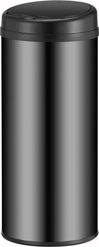Juskys – Sensor Prullenbak Rond – 50 - Automatisch Deksel - Touch-Bediening – Zwart / Gepoedercoat Staal