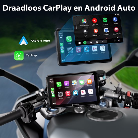 CARPURIDE W702 Pro - Motorfiets Carplay scherm - intercomfunctie - kompas - barometer - touchscreen - muziek delen - dubbele Bluetooth
