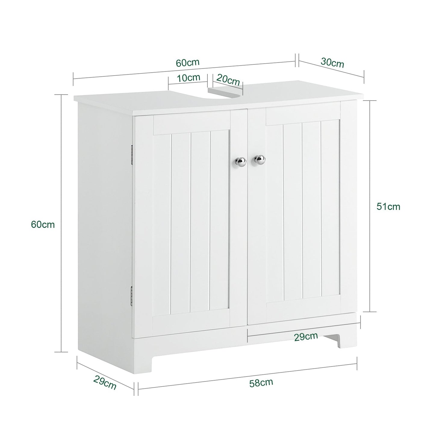 SoBuy Wastafel Onderkast - 2 Deurs - 60 x 60 x 29 cm - Wit