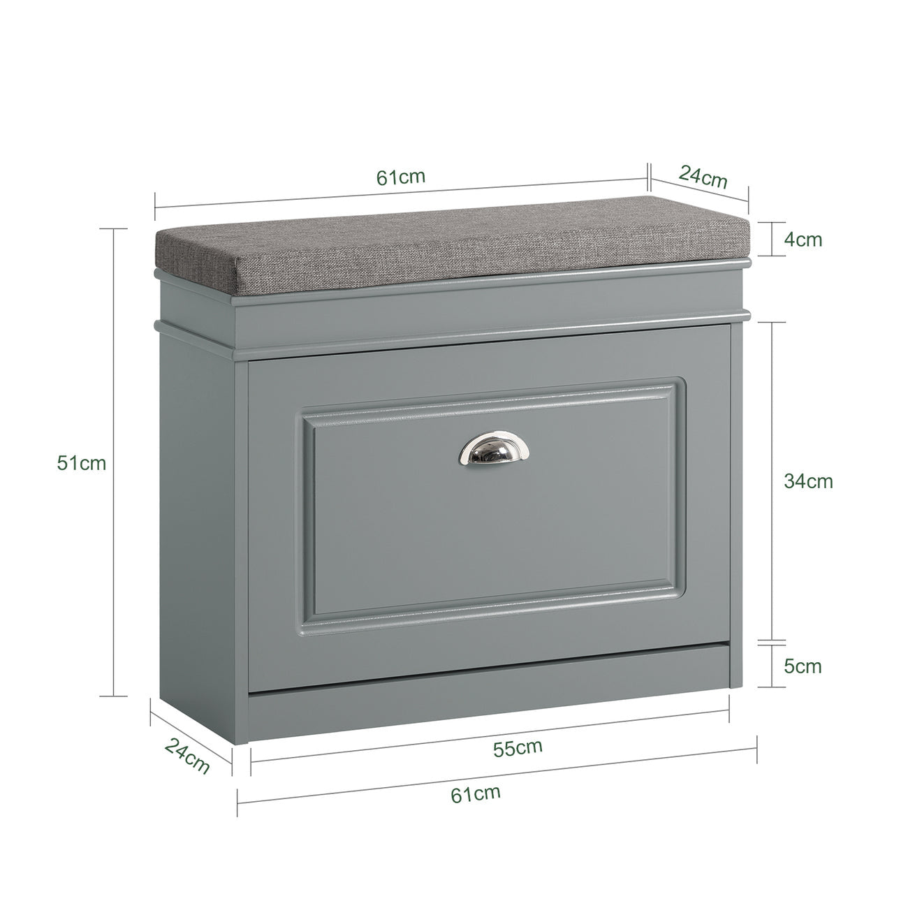 SoBuy Schoenenkast met Zitvlak - 61 x 24 x 51 cm - Grijs
