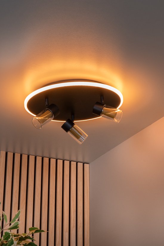 Lucide EVERINA - Plafonnière (Plafondlamp) - Ø 40 cm - LED Dimbaar - CCT - 2200K/6500K - Zwart - Essential