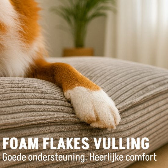By Cee Cee Orthopedisch Hondenkussen - Orthopedische Hondenmand - Hondenkussen XXL - Foam Flakes Vulling - Ribstof Mokka Taupe - 120x80x18cm - Arlo