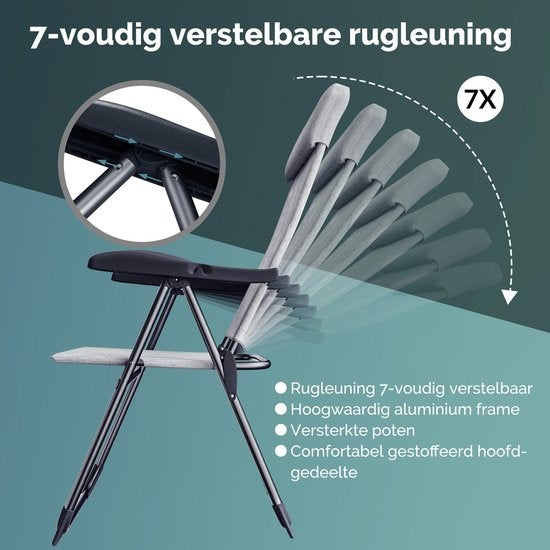 Casaria Tuinstoel 2St. - Opvouwbaar 7 x Verstelbaar – Grijs/Gemeleerd