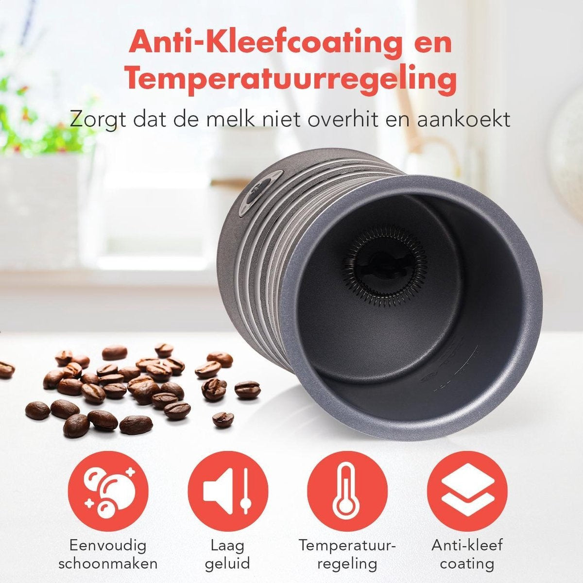 KitchenBrothers Elektrische Melkopschuimer - 4-in-1 - 240 ML - Handige Melkschuimer - Zwart