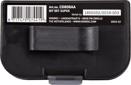 VONROC Universele bitset – 31 delig – Incl. bithouder, opbergdoos & riemclip